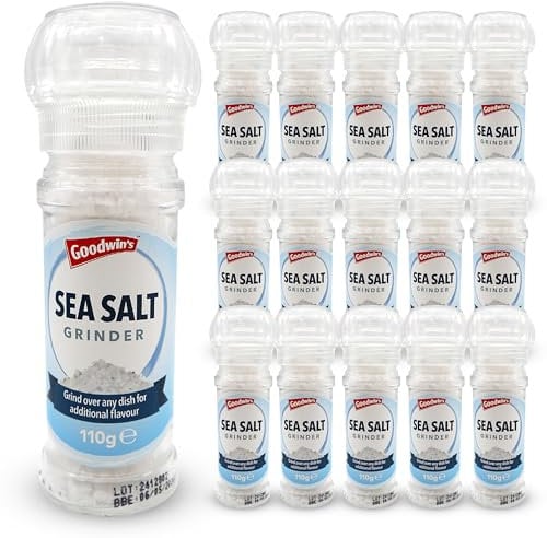 SOL 16pk Bulk Sea Salt Grinder 110g, Pure Coarse Crystals in a Glass Bottle, Perfect for Home Cooks, Pro Chefs or Food Businesses, Ideal for Cooking and Seasoning, Hassle-Free and Convenient Supply