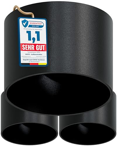 MATO 3x Aufbauspot GX53 schwarz - extra flach & modern - Ø80x60mm - Aufbaustrahler mit GX53 Fassung - Aluminium Deckenspots Aufputz 230V, Aufbau Spots Decke, Aufbauleuchte - ohne Leuchtmittel