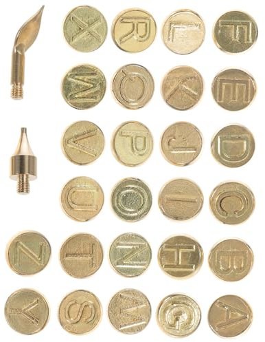 HOMSFOU 1 Satz Satz Buchstabe Brandmalerei Kopf Brennende Alphabet-Vorlage Carving Anfänger Pilot Nicht Tipps für holzverbrennungsbriefe Holz brennender Brief Kupfer Golden