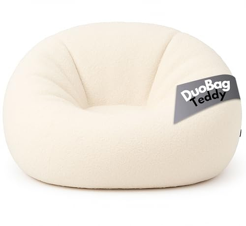 PATCH HOME Comfortline 2 in 1 Teddy Sitzsack Sessel Bean Bag – Gaming Sitzsäcke für Erwachsene & Kinder mit Reißverschluss – Bereits befüllt – Ideal zum Sitzen und Liegen (Creme, Ø145 cm)