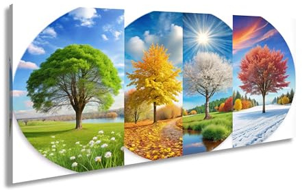 Leinwandbild Vier Jahreszeiten – Natur im Wandel der Farben und Formen. Panorama 120x60cm XXL Kunstdruck Bild auf Keilrahmen/Wandbild/Wohnzimmer Dekoration