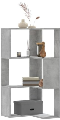 MOBCANT Eck-Bücherregal 3 Böden Betongrau 50x50x102 cm Holzwerkstoff, Vitrinenschrank Standregal Kellerregal Bücherschrank Geeignet für Schlafzimmer Arbeitszimmer Büro Wohnzimmer