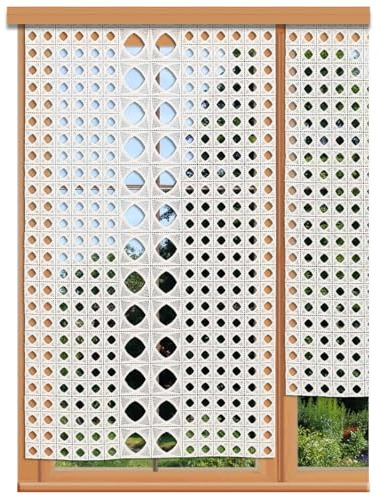 Schiebepaneele Miray aus Echter Vogtländischer Spitze in ecrú - Landhaus-Flächengardine in moderner Optik Schiebevorhang mit geometrischem Stickerei-Muster | Flächenvorhang Höhe x Breite 78 x 60 cm