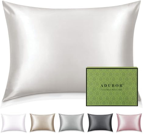 Adubor Taie Oreiller 100% Soie pour la Santé des Cheveux et de la Peau | 22 Momme Soie de Mûrier, Grade 6A, avec Fermeture Éclair Dissimulée, 50×70cm, Blanc Ivoire, 1PC