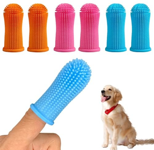 Erismithh Dog Finger Toothbrush Set 6Pcs Silicone Pet Finger Toothbrush 360º Puppy Toothbrush for Dogs, Cats & Small Pets Dental Care (3 Colours)