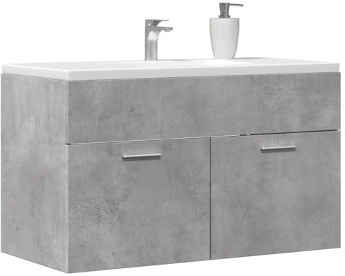 HETFTJN Mobile Lavabo Bagno Grigio Cemento Multistrato 90x38,5x46 cm Salvaspazio Sospeso con Ampio Spazio Portaoggetti per Ottimizzare Ambienti Piccoli