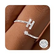Maynor A-Z Buchstaben Ring Silber 925 Damen Cubic Zirkonia Wasserfeste Ringe – Verstellbare Rings von Größe 50 bis 60 Daumenring Fingerring Initialen Schmuck
