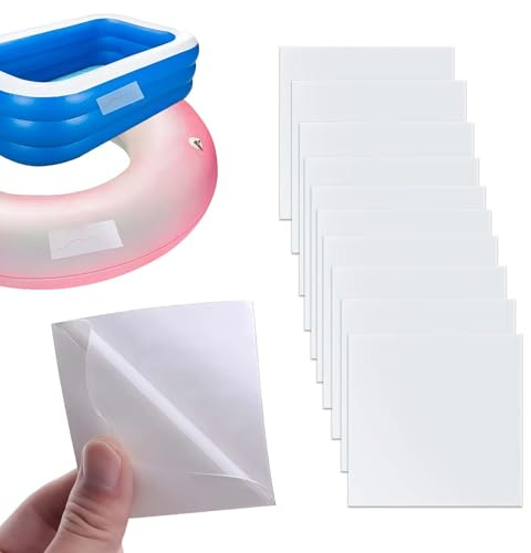 LUMOOM 10 Stück Aufblasbares Reparaturset wasserdicht, Selbstklebend Reparaturflicken, TPU Pool Reparaturband, Transparent Reparatur Flicken, für Pool, Luftmatratze Hüpfburg (10x10cm)