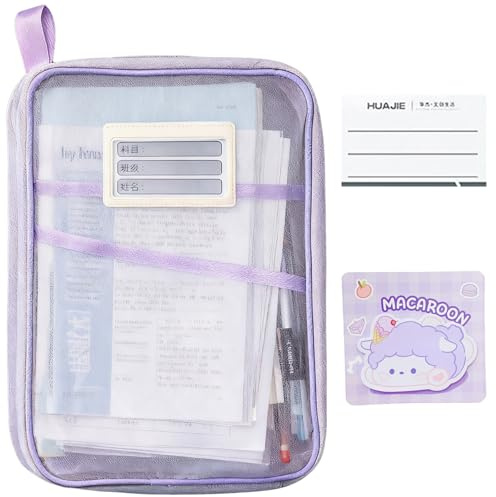 ZenyTra 2er-Set Ordner & Haftnotizen – 1x Violette Dokumententasche A4 Mit Reißverschluss + 1x Haftnotizen-Set – Für Büro, Schule, Studium & Organisation – Leicht & Stabil （Große Öffnung L）