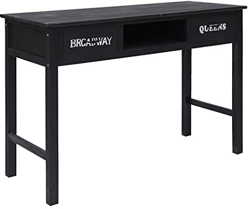 Bucmath Konsolentisch Schwarz 110 x 45 x 76 cm, Holz Beistelltisch mit 2 Schubladen, Flurtisch aus Pappel- & Paulownia-Holz, vielseitiger Schreibtisch für Wohnzimmer, Flur