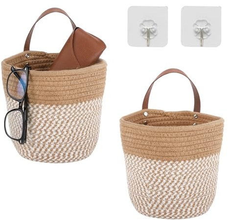 Gykutix 2 Stück Korb zum Aufhängen, Wandkorb, Hängekorb, Aufbewahrungskorb Bad,16 x 18 cm Hängeaufbewahrung Bad Mit Griff Hängekörbe Korb Für Zimmer, Badezimmer
