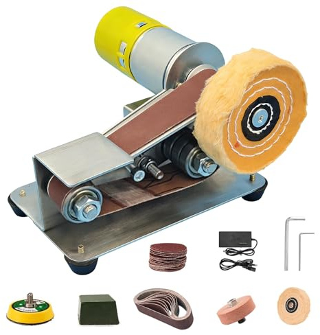 Mini Belt Sander, Electric Belt Sanding Machine with 7 Adjustable Speed and 10 Sanding Belts, Knife Sharpener Bench Grinder Kit, Multifunctional Bench Polishing Grinder for Sanding Metal and Wood