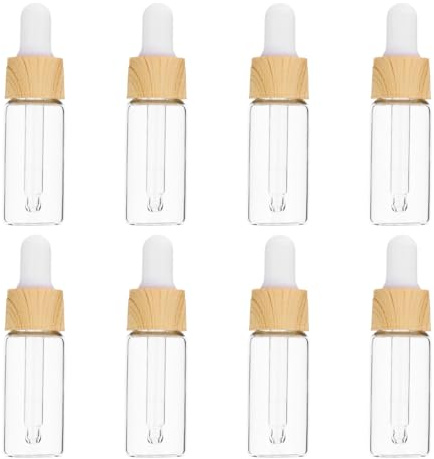 TOVINANNA 8 Stück Holzmaserung Tropfflaschen für Ätherische Öle aus Synthetischem Material 5ml 10ml 15ml Präzise Dosierung und Einfache Reinigung für Zuhause und Hotel