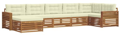 vidaXL Sofagarnituren 7 pcs Natur und Creme Massivholz Akazie, Gartenlounge, langlebiges Ecksofa, Sitzmöbel für außen, Terrasse, Moderne Möbel, Bequeme Gartenmöbel
