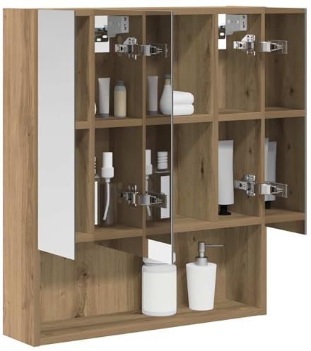 vidaXL Badezimmerspiegelschrank Kunsthandwerk Eiche 60 x 14.5 x 70 cm, Moderne Badezimmereinrichtung, Wandregal, Spiegel, verstellbare Ablage, Stauraum aus Holz