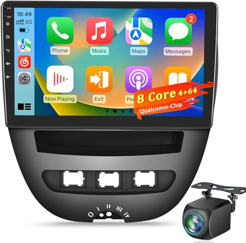 8-Core Qualcomm 4+64G Autoradio Android per Toyota Aygo/Peugeot 107 / Citroen C1 2005–2014, Schermo Tattile IPS 10 Pollici, Wireless CarPlay & Android Auto, DSP Hi-Res Audio, Telecamera AHD/DAB