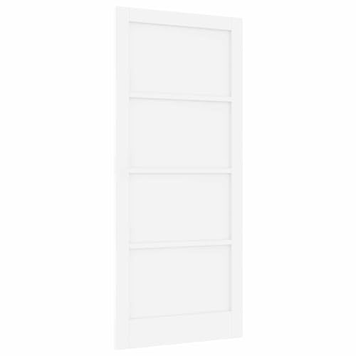 QJBSAVVA Schiebetür Innen Weiß 93x211 cm – Rustikale Scheunentür aus Kiefernholz und Sperrholz – Platzsparende Zimmertür für Wohnzimmer und Schlafzimmer – DIY Holztür im Landhaus-Stil