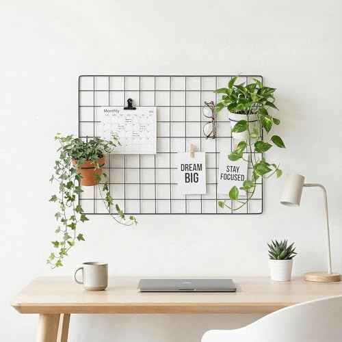 Kaforise Wire Wall Grid Panel, Multifunction Painted Photo Hanging Display and Wall Storage Organizer, Pack of 2, Size 25.6x17.7inch, Black