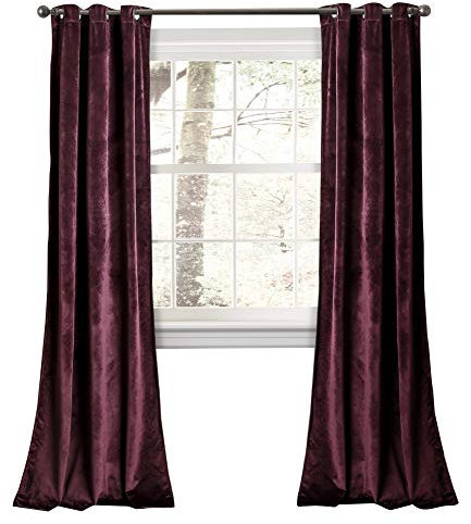 Lush Decor Prima Paire de Rideaux occultants en Velours pour Salon, Salle à Manger, Chambre à Coucher, 213,4 cm de Long, Prune