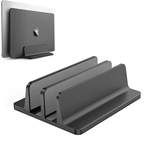BECROWMEU Vertikaler Laptop-Ständer, doppelter Desktop-Ständer mit verstellbarem Dock (bis zu 17,3 Zoll), passend für alle MacBook/Oberfläche/Samsung/HP/Dell/Chrome-Bücher, schwarz