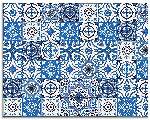 ARTland Spritzschutz Küchenrückwand aus Alu für Küche Herd Spüle 70x55 cm (BxH) mit Motiv Mosaik Fliesenmuster Abstrakt Fliesenoptik Orientalisch Blau H6ZH