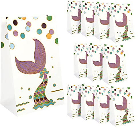 YeahiBaby 12 STÜCKE Meerjungfrau Gedruckt Kraftpapier Geschenktüten Süßigkeiten Beutel Geburtstag Hochzeit Weihnachtsfeier Dekorationen