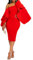 VERWIN Bodycon Dress for Woman Long Sleeve Knee-Length Ruffle Sleeve Off Shoulder Evening Dress M Red
