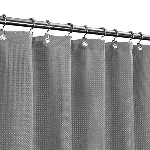 Barossa Design Langer Stoff-Duschvorhang mit Waffelmuster, 190 cm Höhe, Hotel, Luxus, Spa, 230 GSM, strapazierfähig, wasserabweisend, maschinenwaschbar, graues Piqué-Muster, 180 x 190 cm