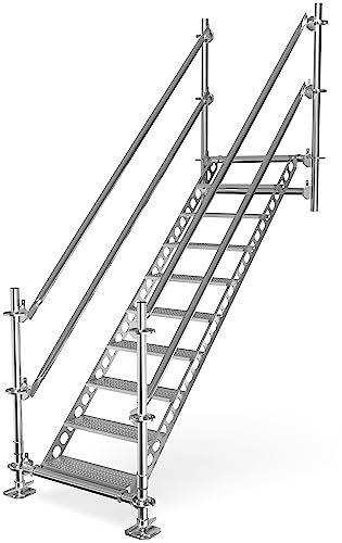 Scafom-rux Scala esterna in ferro - [10 Gradini] Scala esterna con ringhiera - 2 metri di altezza, 80 cm di larghezza - Scale in acciaio per ponteggi e giardini - Scale per esterni in acciaio