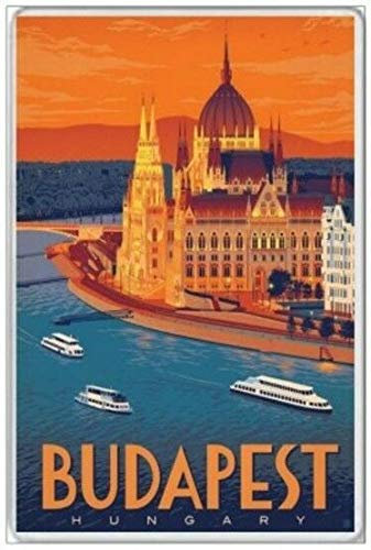Inga Budapest-Kühlschrankmagnet, Motiv: Ungarischer Buda-Pädler, Fluss, Danube, Europa, ungarisches Metall-Blechschild, 20,3 x 30,5 cm
