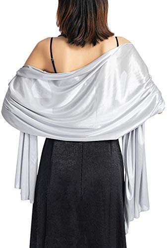 De feuilles Damen Stola Schal Umhangtücher für Abendkleid Festlich Hochzeit Braut Frühling Sommer in verschiedenen Farben,weich und Schein 200 * 70CM Silber