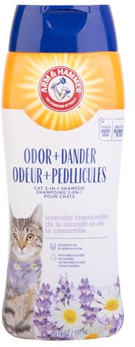 Arm & Hammer 2-in-1 Deodorizing & Dander Reducing Shampoo for Cats, Baking Soda Cat Shampoo for Dander, Odor Control and Coat Cleaning, Lavender Chamomile Scent, 20 Fl Oz