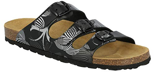PINK LEMON Damen Riemensandale Frauen Hausschuh Pantolette Sommerschuh Gartenschuh Freizeitschuh 3 Riemen verstellbar Gemustert
