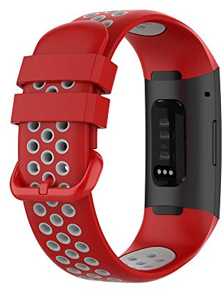 KINOEHOO Bracelet de montres Compatible avec Fitbit Charge 4/SE Charge 3/SE Bracelets de remplacement en Silicone.(Rouge+gris)