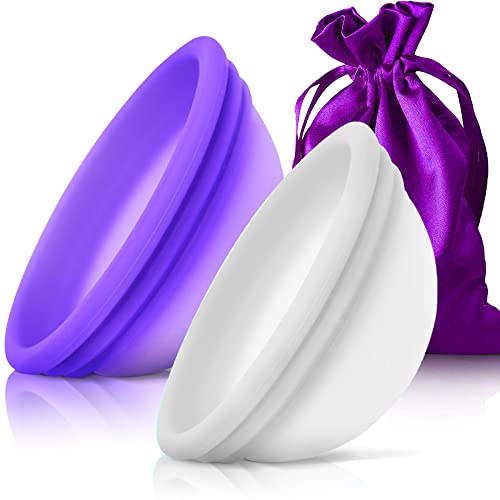 CareCup Menstruationsscheibe, 2 Stück wiederverwendbare Periodenscheiben, Premium Design mit weichem, flexiblem Silikon in medizinischer Qualität + 1 Aufbewahrungstasche (2 große Scheiben)
