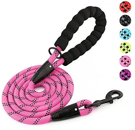 Plutus Pet Heavy Duty Rope Dog Lead With Comfortable Padded Handle, Reflective Strong Sturdy 120 150 180CM Dog Lead For Small Medium Large Dogs(6FT/180CM Pink)