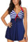 OAMENXI Swimming Costume for Women Plus Size Ladies Swimsuit One Piece Swim Dress Tummy Control Swimwear with Boyshort (XXL,Bluestripe)