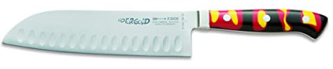 F. DICK Premier Plus GO FOR GOLD Santoku Kullenschliff 18 cm (Härte 56°, japanisches Messer, Kochmesser für Gemüse + Fleisch) 81442182K-80 Bunt