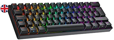Ranked N60 Nova Mechanische 60 Prozent Tastatur | Hotswap Gaming Keyboard | 62 Programmierbare Tasten mit RGB Beleuchtung | PC/Mac Gamer | ISO UK Layout (Schwarz, Gateron Red)