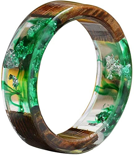 U-K Kreative Frauen aus Holz getrocknete Blumen transparent Fingerring Schmuck Geburtstagsgeschenk Ehering Liebe zum ValentinstagNützlich und praktisch
