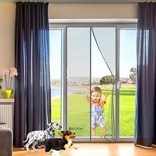 Magnet Fliegengitter Tür 155 x 270 cm Insektenschutz, Durable Fiberglass Mesh Curtain, Anti-Riss-verstärktes Oberteil, Klebemontage Ohne Bohren, Der Magnetvorhang ist Ideal für die Balkontür Grau