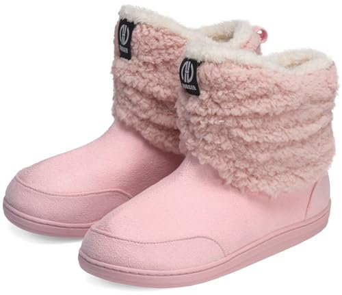 GURGER Chausson Montant Femme Hiver Fourrure Chaussons Bottes Homme Peluche Pantoufles Chaussons Bottines Doublé Chaud Slipper Boot Taille 42 43 Rose