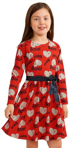 A2Z 4 Kids Girls Halloween Heart Print Skater Dress Long Sleeve Age 5-13