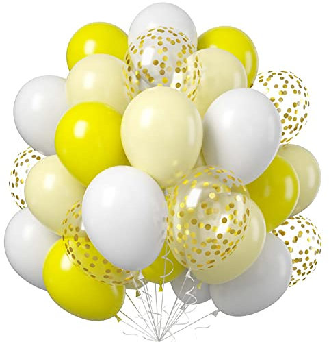 60 Stück Luftballons Gelb Weiß, 12 Zoll Pastell Gelb Weiss Latex Ballons Gelb Konfetti Helium Party Ballons Matte Weiß Gelb Luftballon für Junge Mädchen Geburtstag Babyparty Hochzeit Party Dekoration