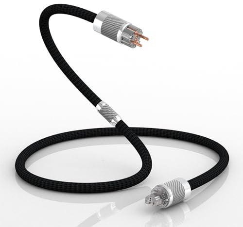 Audiophile HiFi-Netzkabel, HiFi Stromkabel 10AWG EU-Netzkabel,NEMA 5-15P IEC320-C15-Weiblicher Anschluss,125V/15A für Lautsprecher,Subwoofer, Plattenspieler,Verstärker,DAC(Kohlefaser, 1,0M/ 3,3 Fuß)