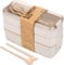 Click Clack Bento Box with Cutlery Set | 3 Compartments Japanese Lunchbox | Portable, Leak Resistant, Dishwasher & Microwave Safe Lunch Container | Stackable Food Storage Box for Kids (Beige)