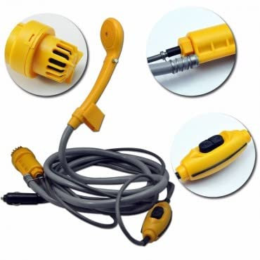 VALDI LED Ducha A 12 Voltios Portátil con Bomba De Agua para Camper Ducha Camping 12V, Ducha Portatil Jardin, Ideal para Limpieza De Coche, Mascotas y Uso en Camping, Interruptor Impermeable