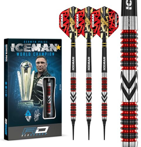 RED DRAGON Gerwyn Price Iceman Firebird 18 Gramm Softip Premium Wolfram Darts Set mit Flüge und Stielen