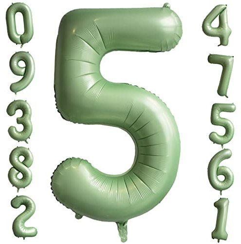 40 Zoll Salbei Grün Zahl 5 Ballon Giant Helium Folie Zahl Ballons Große Geburtstag Ballons Alter Ballon Olivgrün Digital Ballon für Jungen Mädchen Geburtstag Jahrestag Graduierung Party Dekorationen