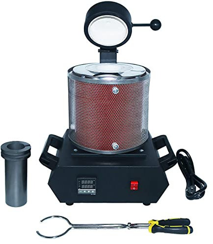 Máquina de fundición de metal digital, horno de fusión de oro eléctrico pequeño de 1600 W, kit de fundición de metal de 1150 ℃ con crisol de grafito para chatarra fundida, plata, oro, horno de 3kg